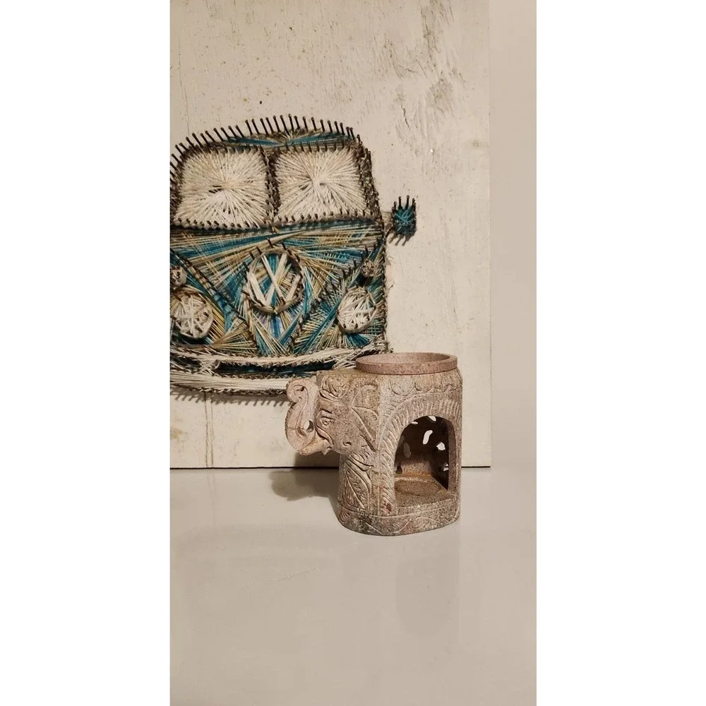 Elephant wax melt candle holder oil burner solid stone bohemian boho carved - Picture 3 of 12